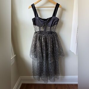 Elegant Black and Silver Midi Dress